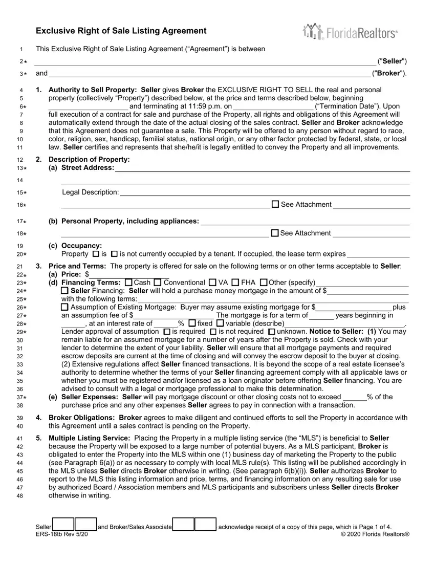 Florida Listing Agreement first page preview