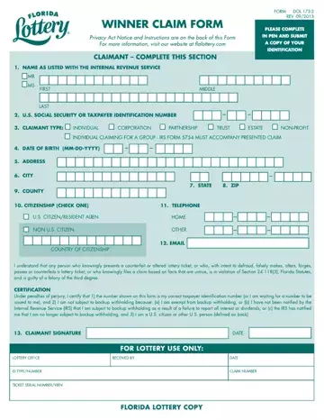 Florida Lottery Claim Form Preview