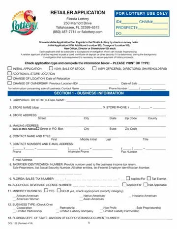 Florida Lottery Dol 129 Form Preview