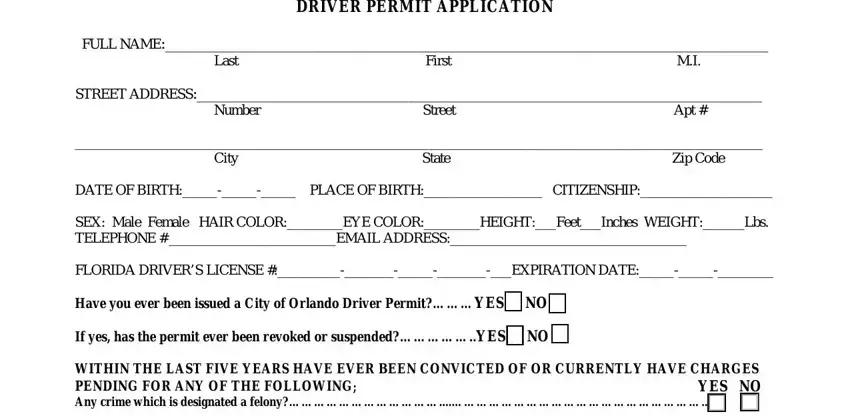 entering details in city of orlando 4 hire permit part 1