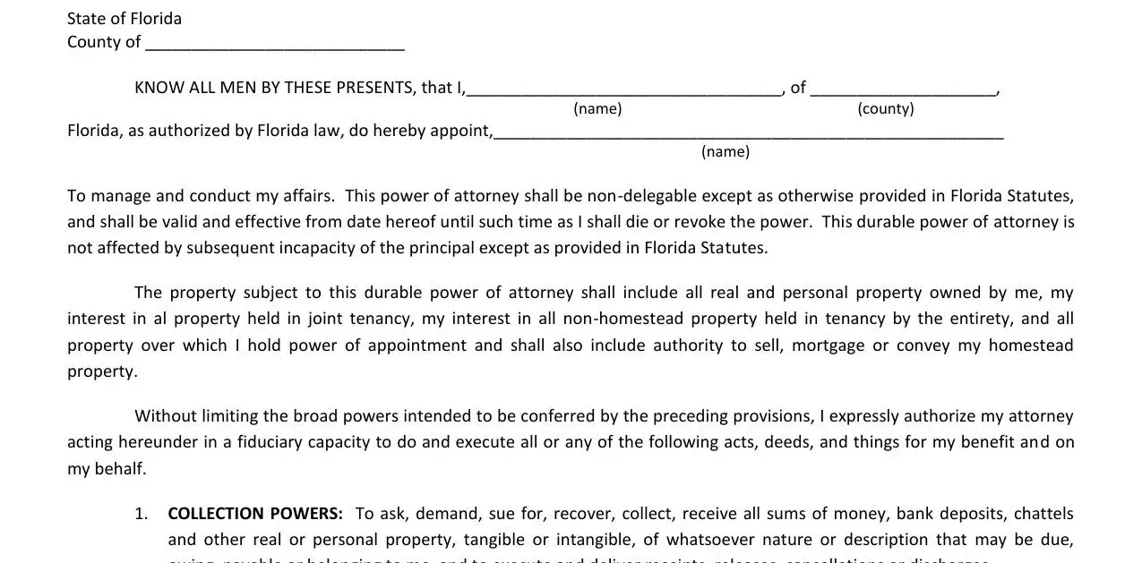 florida power attorney poa empty spaces to fill in