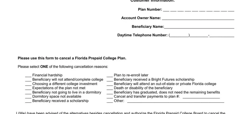 florida prepaid form empty spaces to consider