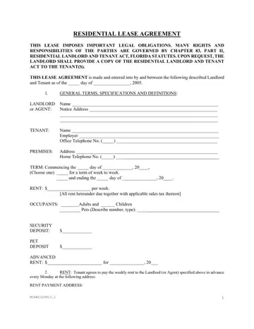 Florida Residential Agreement Form Preview