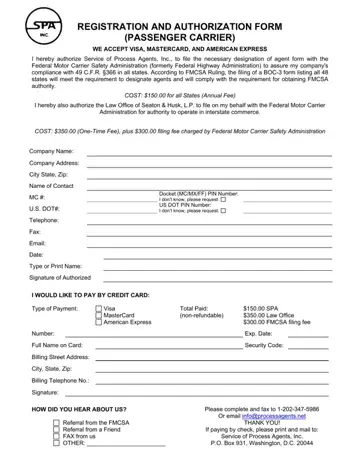 Fmcsa Passenger Authorization Form Preview