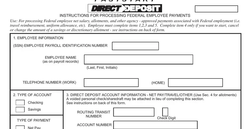 part 1 to filling out faststart direct deposit form