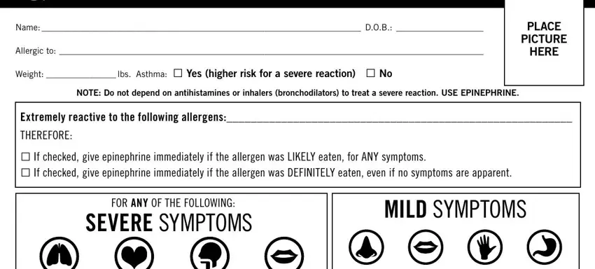 portion of fields in allergy action printable