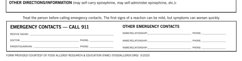 allergy action printable may be needed, Phone Number(s), EVEN IF PARENT/GUARDIAN CANNOT BE, and (Required) blanks to insert