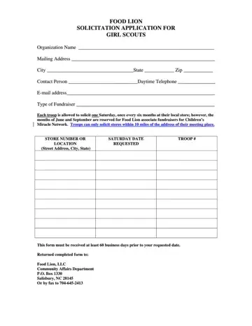 Food Lion Solicitation Application Form Preview