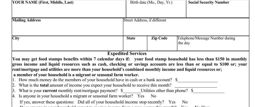 entering details in fill out application for food stamps step 1
