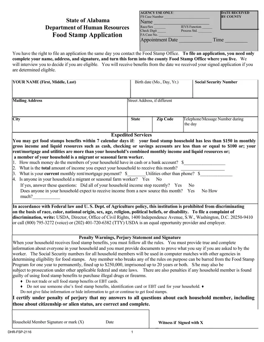Food Stamp Application Alabama first page preview