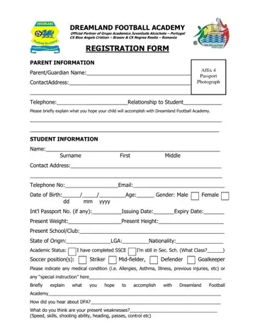 Football Academy Registration Form Preview