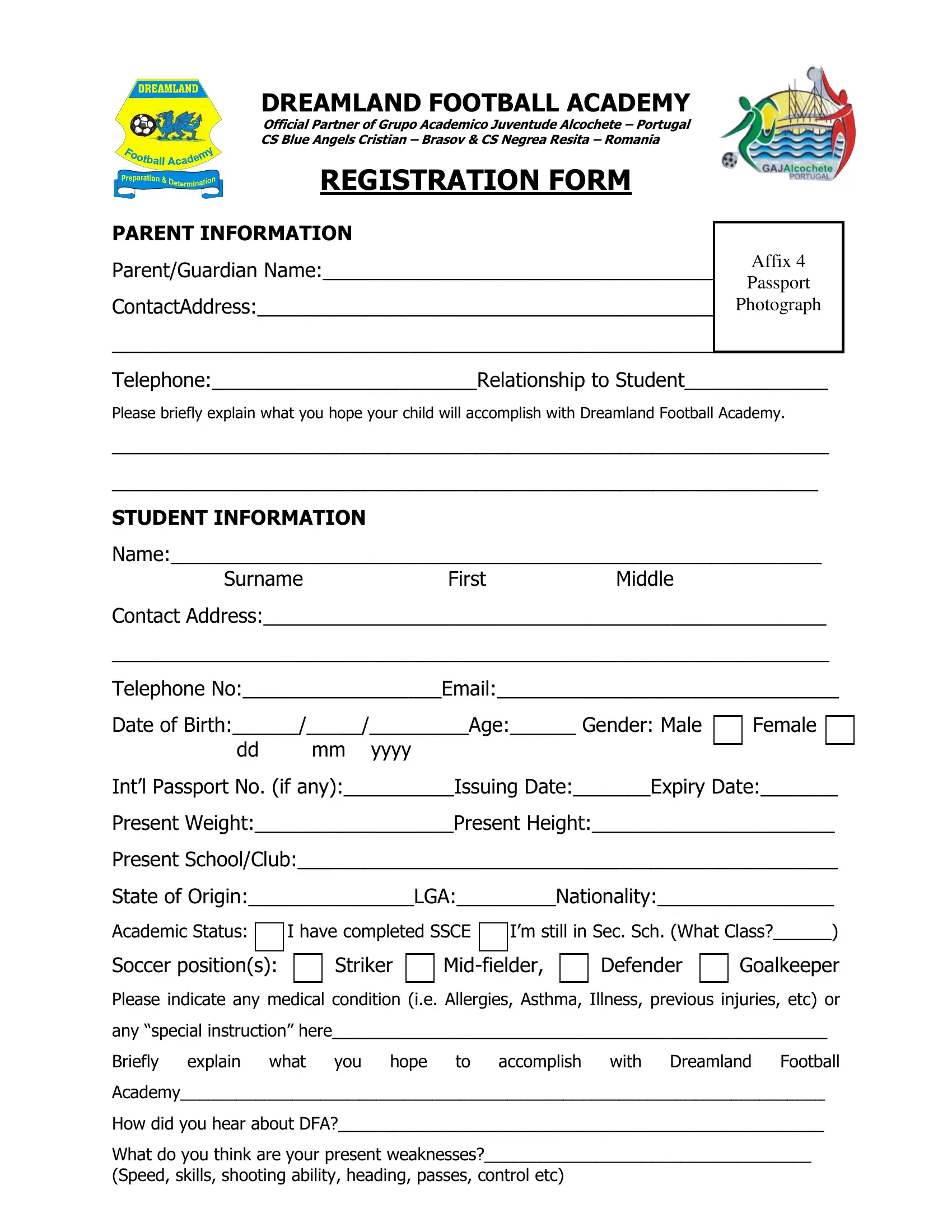 Football Academy Registration PDF Form FormsPal