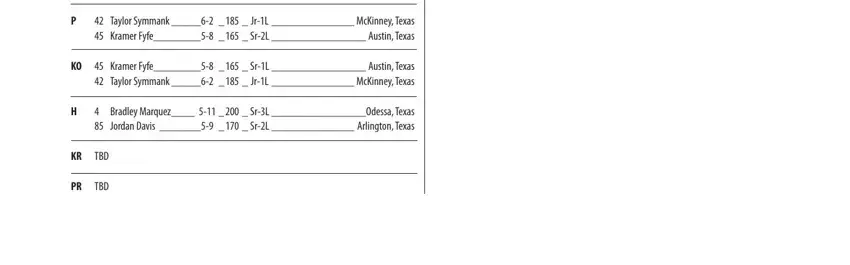 football depth chart maker Taylor Symmank    JrL  McKinney, Kramer Fyfe    SrL  Austin Texas, Bradley Marquez     SrL Odessa, TBD, and TBD fields to fill