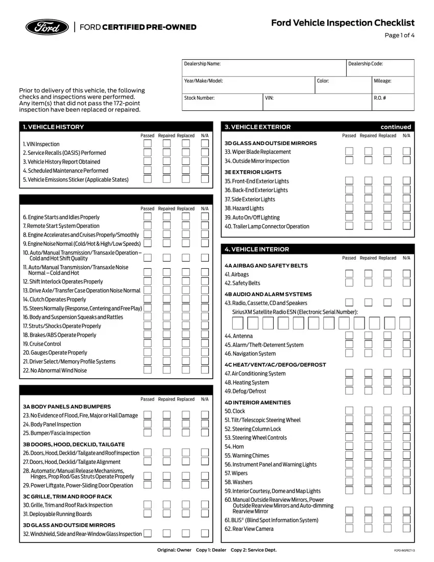 Ford Service Checklist first page preview