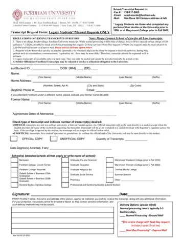 Fordham Request Transcript Form Preview