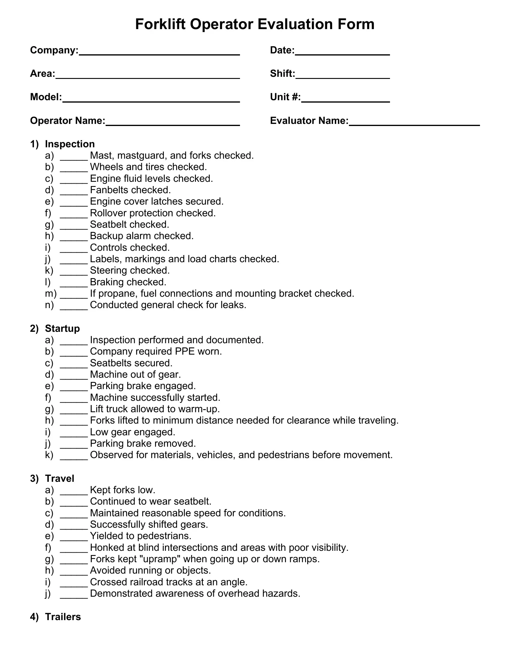 Forklift Engine Evaluation PDF Form - FormsPal