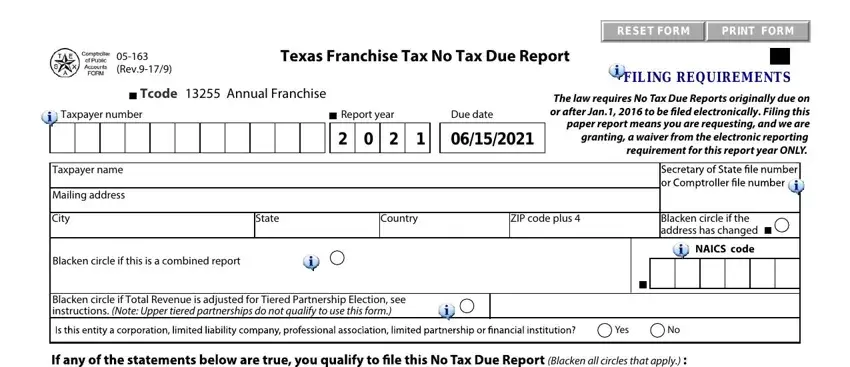 part 1 to completing no tax due information report