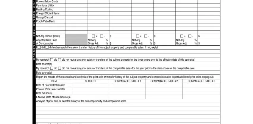 urar form did, NetAdjGrossAdj, NetAdjGrossAdj, NetAdjGrossAdj, Myresearch, did, DatasourcesMyresearch, did, COMPARABLESALE, COMPARABLESALE, SUBJECT, ITEM, and SummaryofSalesComparisonApproach blanks to insert