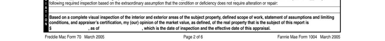 Form 1004 example filled out, opinion of the market value