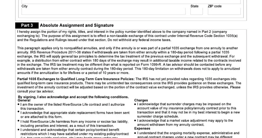 stage 5 to entering details in riversource 1035 exchange