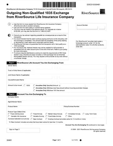 Form 1035 Exchange Preview