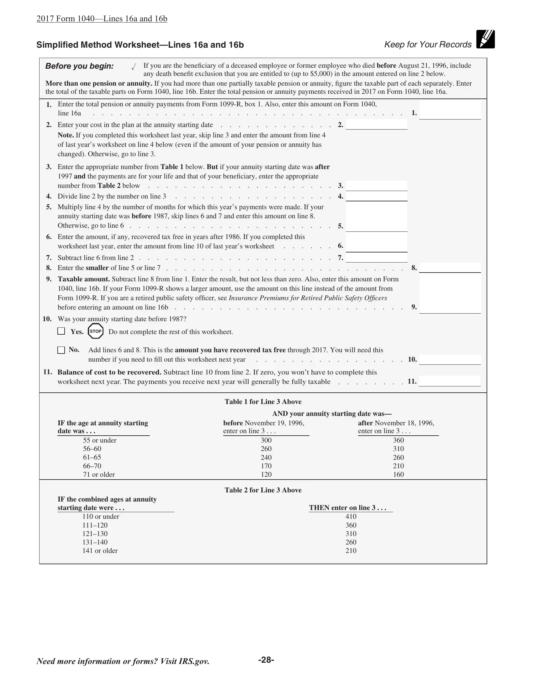 1040 Simplified Method Worksheet PDF Form - FormsPal