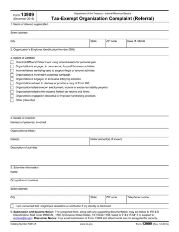 Form 13909 Preview