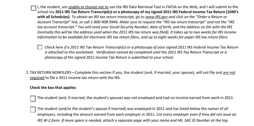 mt sac federal id I the student am unable or choose, Check here if a  IRS Tax Return, is attached to this worksheet, TAX RETURN NONFILERSComplete this, required to file a  income tax, Check the box that applies, The student cidacidd if cidarried, and The student cidaciddor the blanks to complete