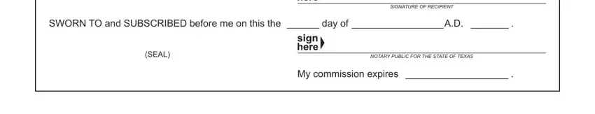 14 317 gift transfer SWORN TO and SUBSCRIBED before me, SIGNATURE OF RECIPIENT, (SEAL), NOTARY PUBLIC FOR THE STATE OF, and My commission expires blanks to fill