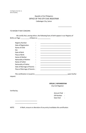 Form 1A Local Civil Registrar Preview