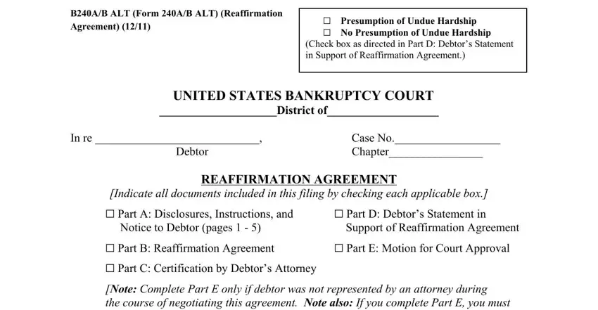 stage 1 to filling in reaffirmation agreement form