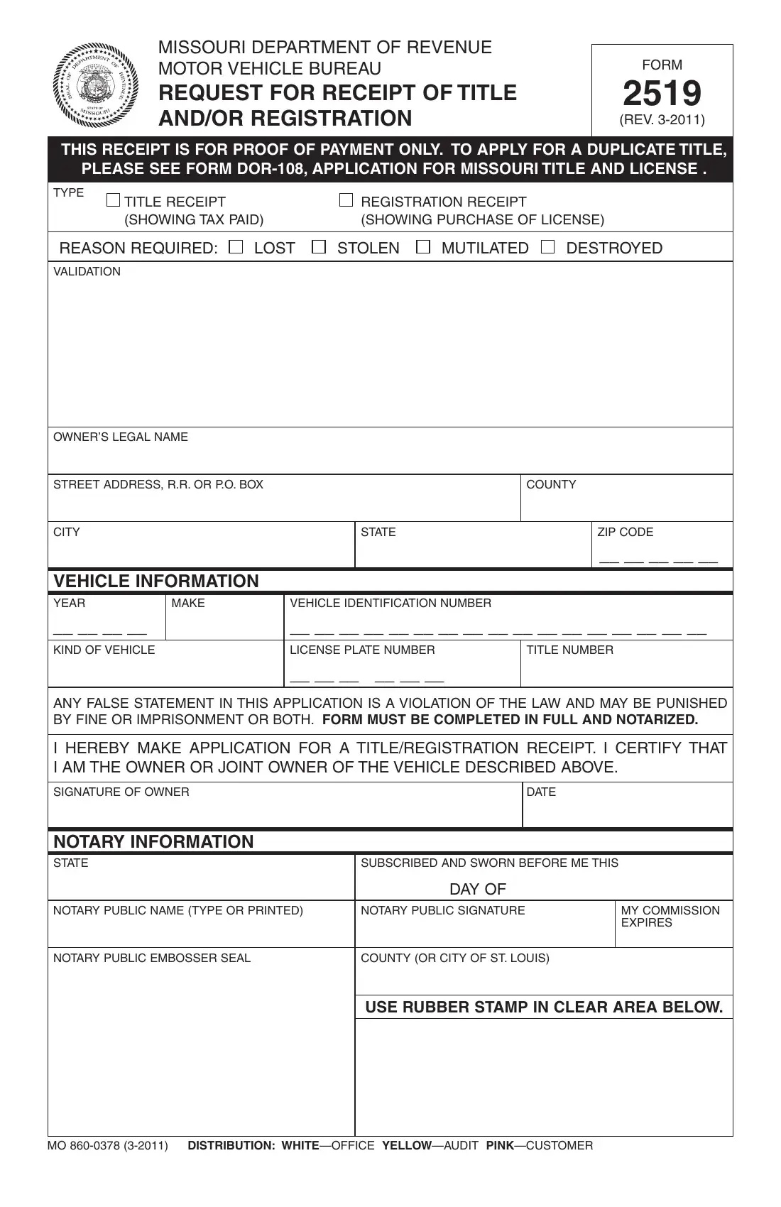 Form 2519 Missouri Preview