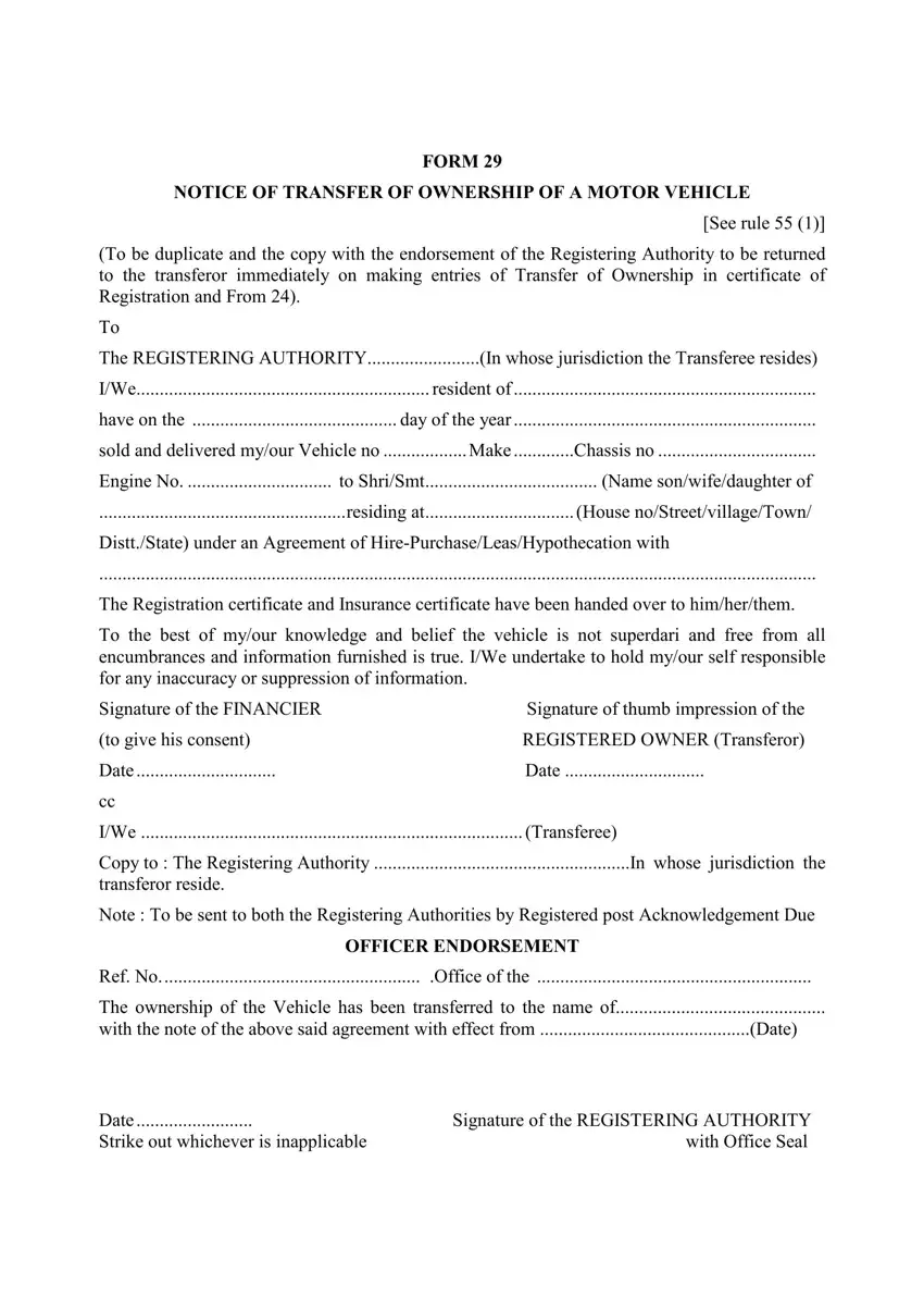 Form 29 Transfer Of Ownership first page preview