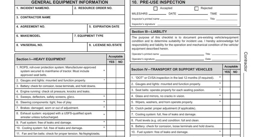 fillable equipment inspection checklist fields to complete