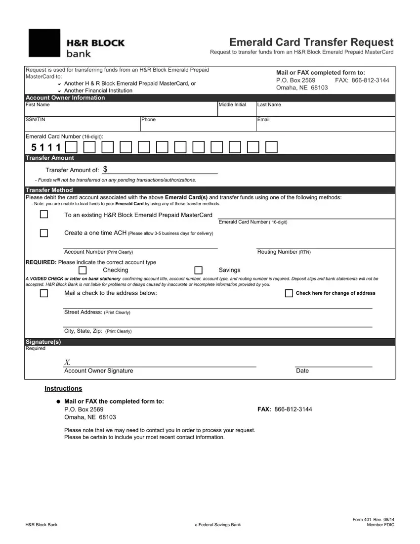 Form 401 H R Block Bank first page preview