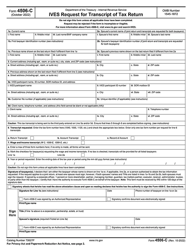 Form 4506-C first page preview
