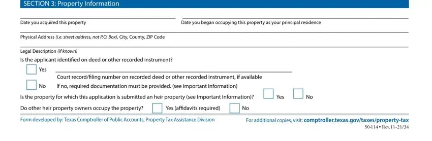 how to fill out form 50 114 texas SECTION  Property Information, and For additional copies visit blanks to insert