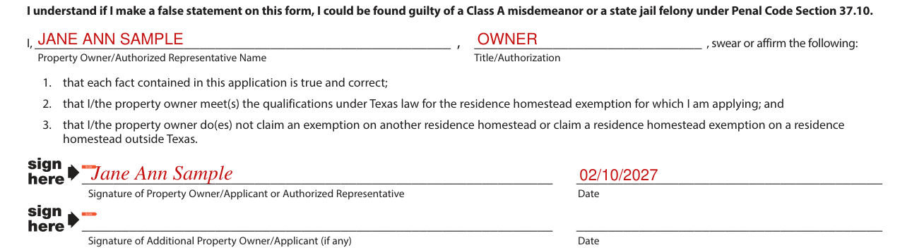 Form 50-114 example filled out, section 6: Signature
