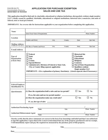 Form 51A125 Kentucky Preview