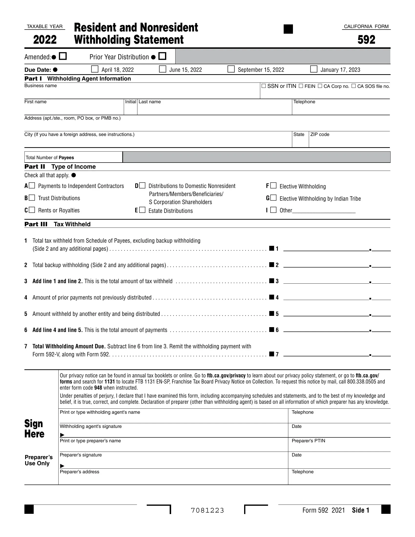 Form 592 Fill Out Printable PDF Forms Online