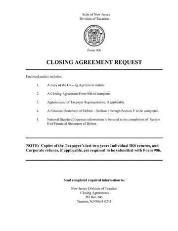 Form 906 Closing Agreement Preview