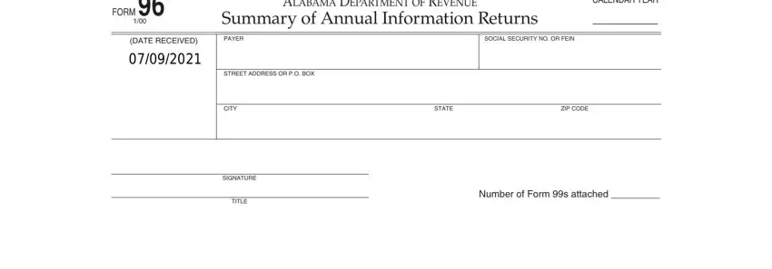 portion of empty spaces in form 96 al