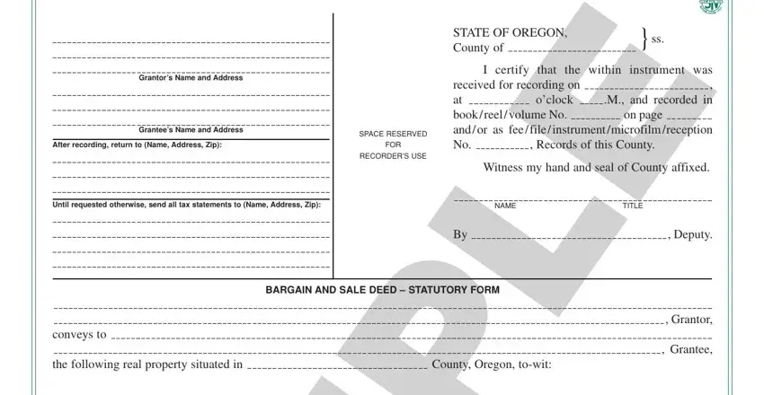 portion of spaces in printable bargain and sale deed oregon