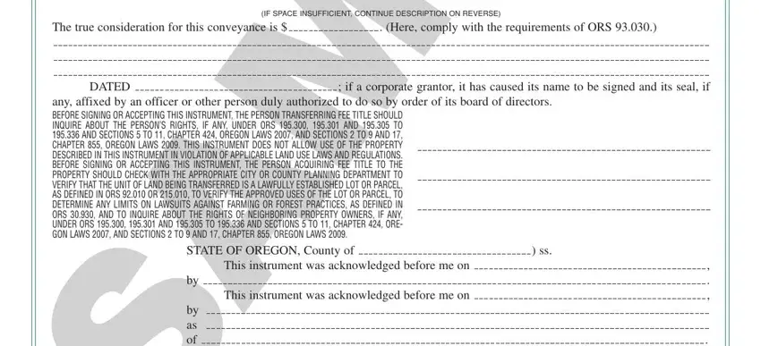 Filling out printable bargain and sale deed oregon step 2