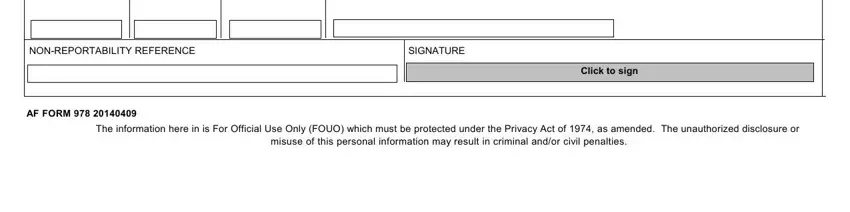 af form 978 supervisor's mishap report NONREPORTABILITY REFERENCE, SIGNATURE, Click to sign, AF FORM, and The information here in is For blanks to fill