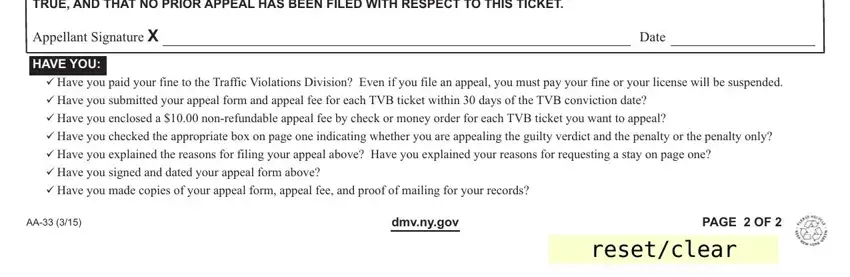 nyc moving violations I AFFIRM UNDER PENALTY OF PERJURY, Appellant Signature X, HAVE YOU, Date, ü Have you paid your fine to the, dmvnygov, PAGE  OF, and resetclear fields to fill out