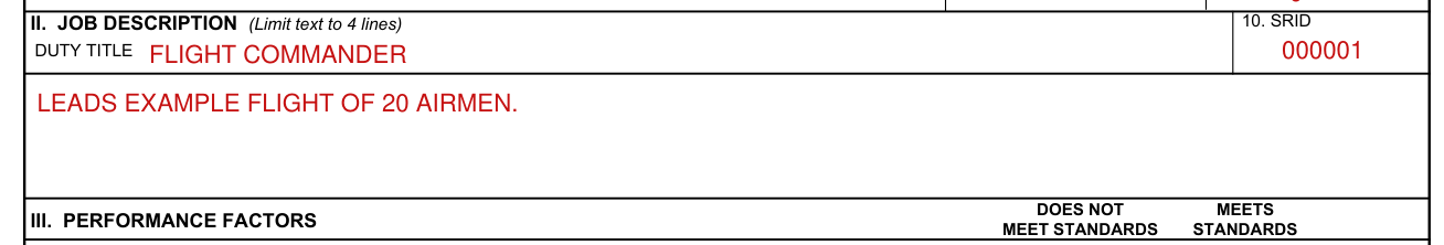 AF Form 707 example filled out, job description