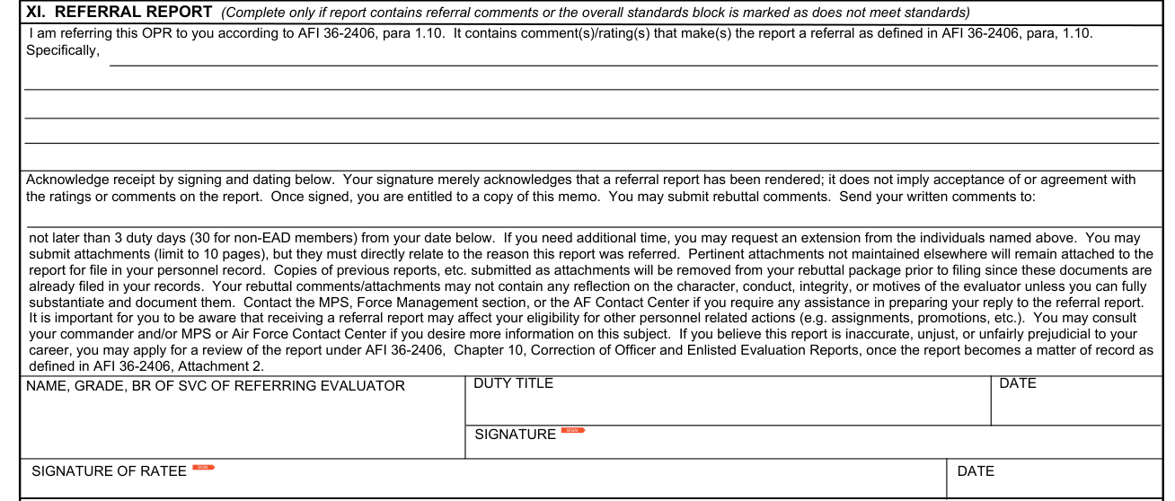 AF Form 707 example filled out, referral report