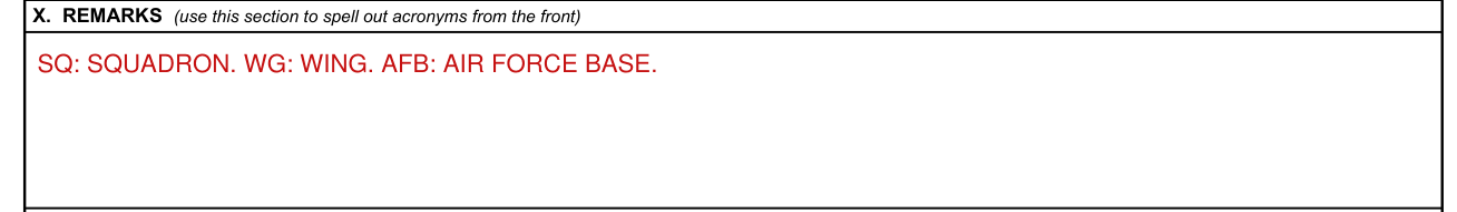 AF Form 707 example filled out, remarks
