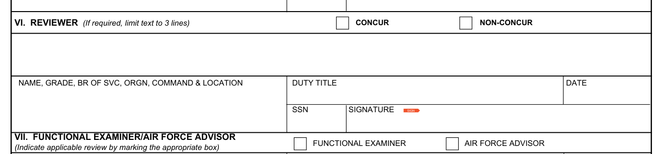 AF Form 707 example filled out, reviewer